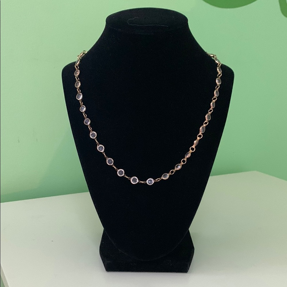 Gold Tone with Clear Glass Linked Necklace Classic Design